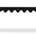 A black console table with scalloped edges