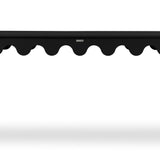 A black console table with scalloped edges