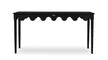 A black console table with scalloped edges