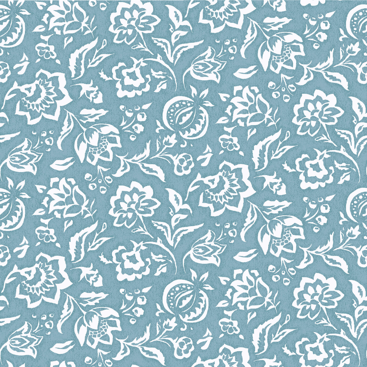 a floral blue and white fabric in a pattern called "Hampton Court" by Madcap Cottage