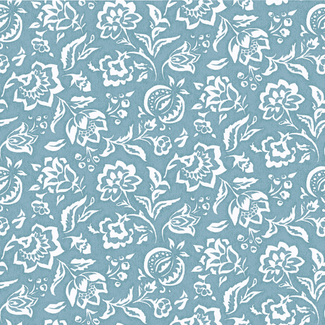 a floral blue and white fabric in a pattern called "Hampton Court" by Madcap Cottage