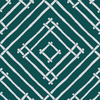 a blue and white bamboo trellis fabric called Island House by Madcap Cotttage