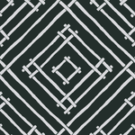 a black and white bamboo trellis fabric called Island House by Madcap Cotttage