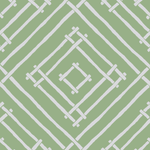 a green and white bamboo trellis fabric called Island House by Madcap Cotttage