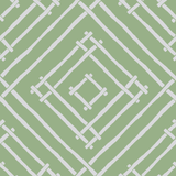 a green and white bamboo trellis fabric called Island House by Madcap Cotttage