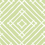 a light green and white bamboo trellis fabric called Island House by Madcap Cotttage
