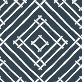 a blue and white bamboo trellis fabric called Island House by Madcap Cotttage