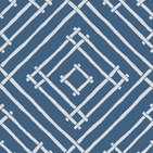 a blue and white bamboo trellis fabric called Island House by Madcap Cotttage