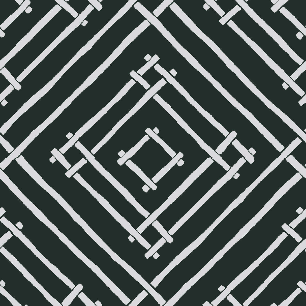 a black and white bamboo trellis fabric called Island House by Madcap Cotttage