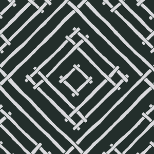 a black and white bamboo trellis fabric called Island House by Madcap Cotttage