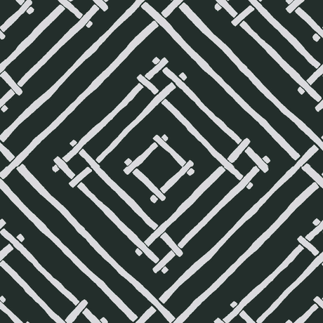 a black and white bamboo trellis fabric called Island House by Madcap Cotttage