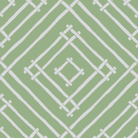 a green and white bamboo trellis fabric called Island House by Madcap Cotttage