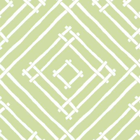 a light green and white bamboo trellis fabric called Island House by Madcap Cotttage