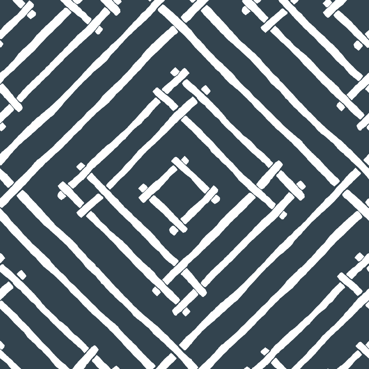 a blue and white bamboo trellis fabric called Island House by Madcap Cotttage