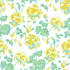 madcap Cottage geranium fabric featuring yellow geraniums with green leaves on a white background.