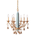 A light blue and gold accented pagoda chandelier