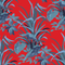 madcap cottage palm fabric featuring green palm leaf motifs on a red background. 