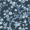 A blue and white chinoiserie fabric featuring blue cherry blossom motifs on a navy background.