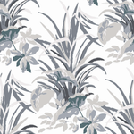 madcap cottage palm fabric featuring tonal grey palm leaf motifs on a light grey background. 