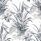 madcap cottage palm fabric featuring tonal grey palm leaf motifs on a light grey background. 