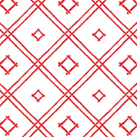 a red bamboo trellis fabric on a white background by madcap cottage