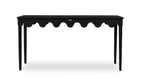 A black console table with scalloped edges