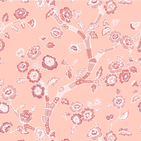 A pink and white chinoiserie fabric featuring pink cherry blossom motifs on a pink background. 