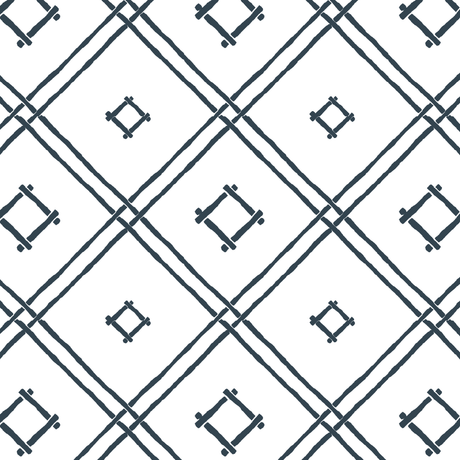 a blue bamboo trellis fabric on a white background by madcap cottage
