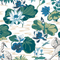 green and blue pre pasted wallpaper featuring lily pad and heron motifs.