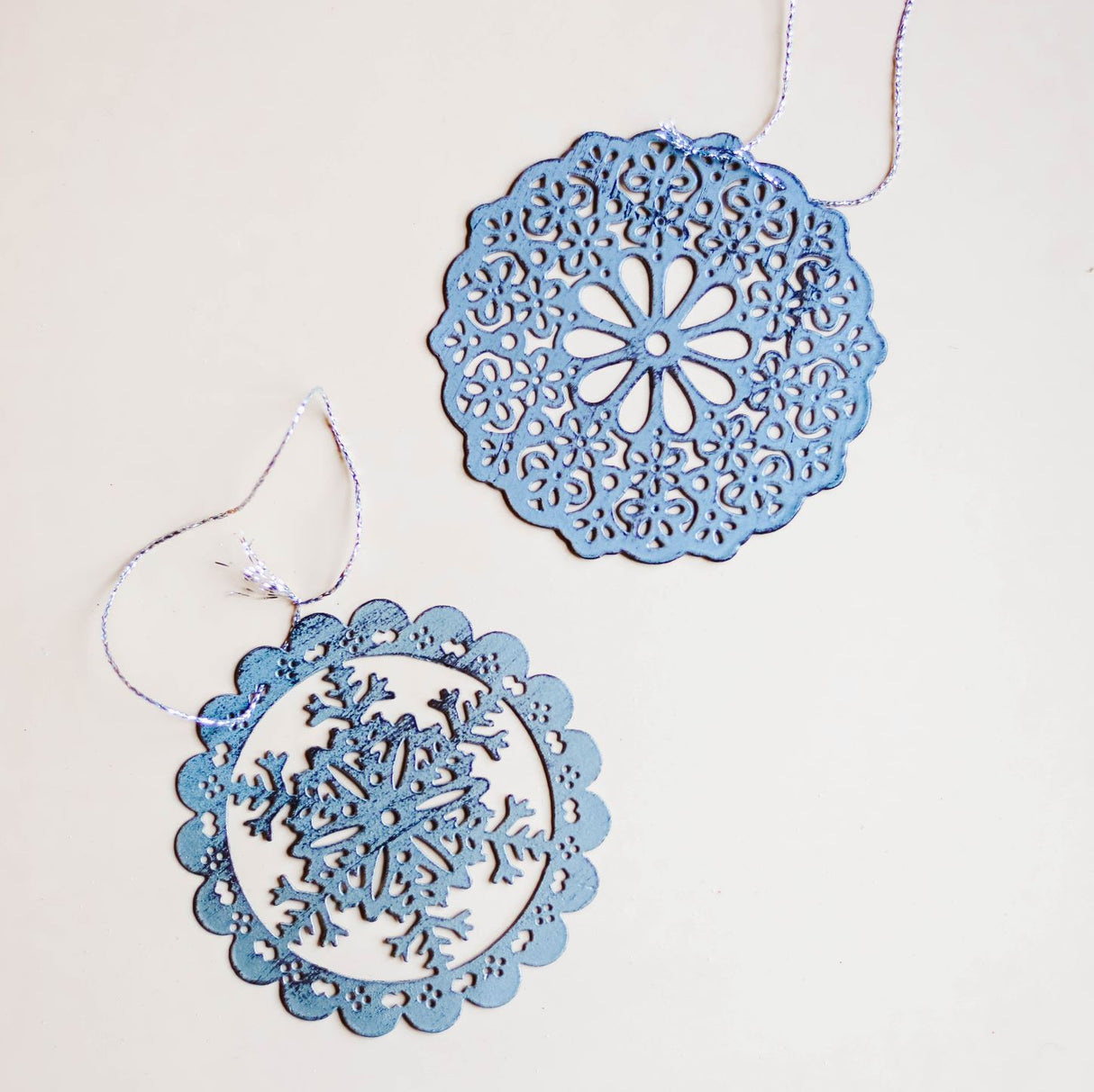 Metal Snowflake Christmas Ornaments, Set of 2