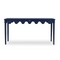 a navy blue console table with scalloped edges