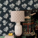 Swans Island Silhouette Navy Blue Wallpaper Sample