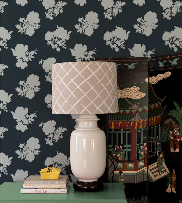 Swans Island Silhouette Navy Blue Wallpaper Sample