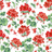 madcap Cottage geranium fabric featuring red geraniums with green leaves on a white background.