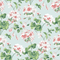 madcap Cottage geranium fabric featuring pink geraniums with green leaves on a light blue background.