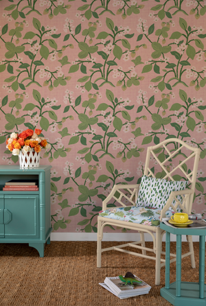 Strawberry Hill Rose Pink Wallpaper Sample