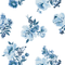 a floral blue and white fabric on a white background with blue flowers in a pattern called "Swans Island" by Madcap Cottage