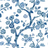A blue and white chinoiserie fabric featuring blue cherry blossom motifs.