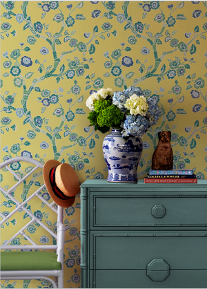 Temple Garden Lemon Grove Yellow Wallpaper Sample