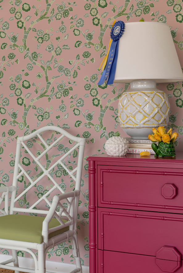 Temple Garden Rose Pink  Wallpaper Sample