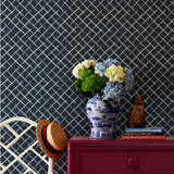 Bahama Court Navy Blue Wallpaper Sample
