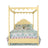 a four poster yellow canopy bed with floral bedding